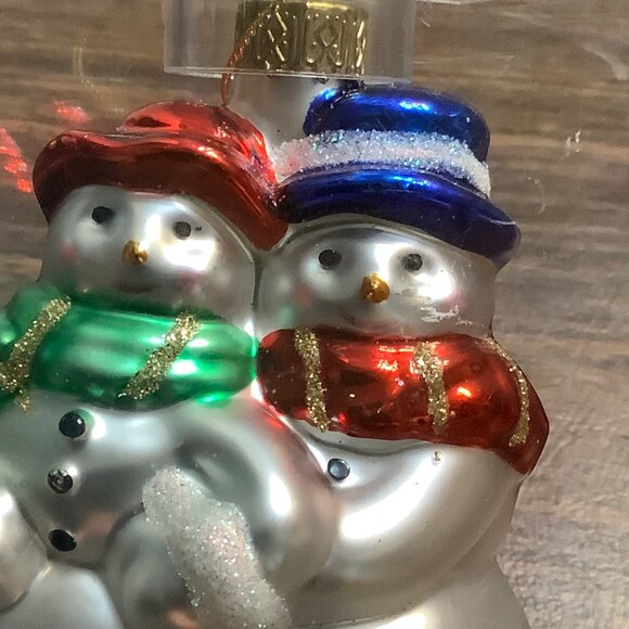 Vintage Trim-A-Tree Snowman Couple Glass Ornament Santa's Workbench 3.5" Holiday - Picture 4 of 4